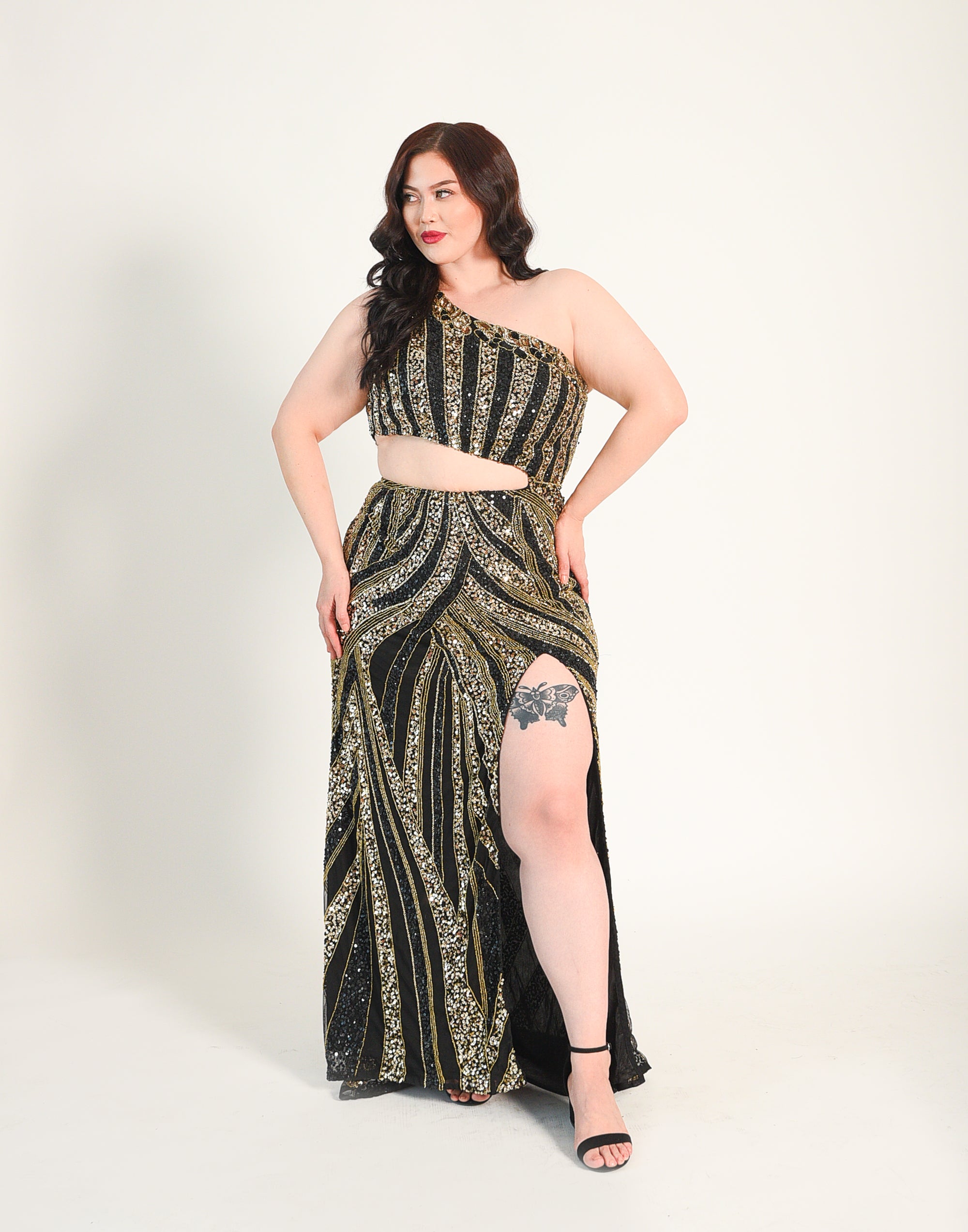 One Shoulder Beaded Cutout Gown Rene' Tyler Plus Sizes 12 & Above One Shoulder Beaded Cutout Gown Rene' Tyler Plus Sizes 12 & Above