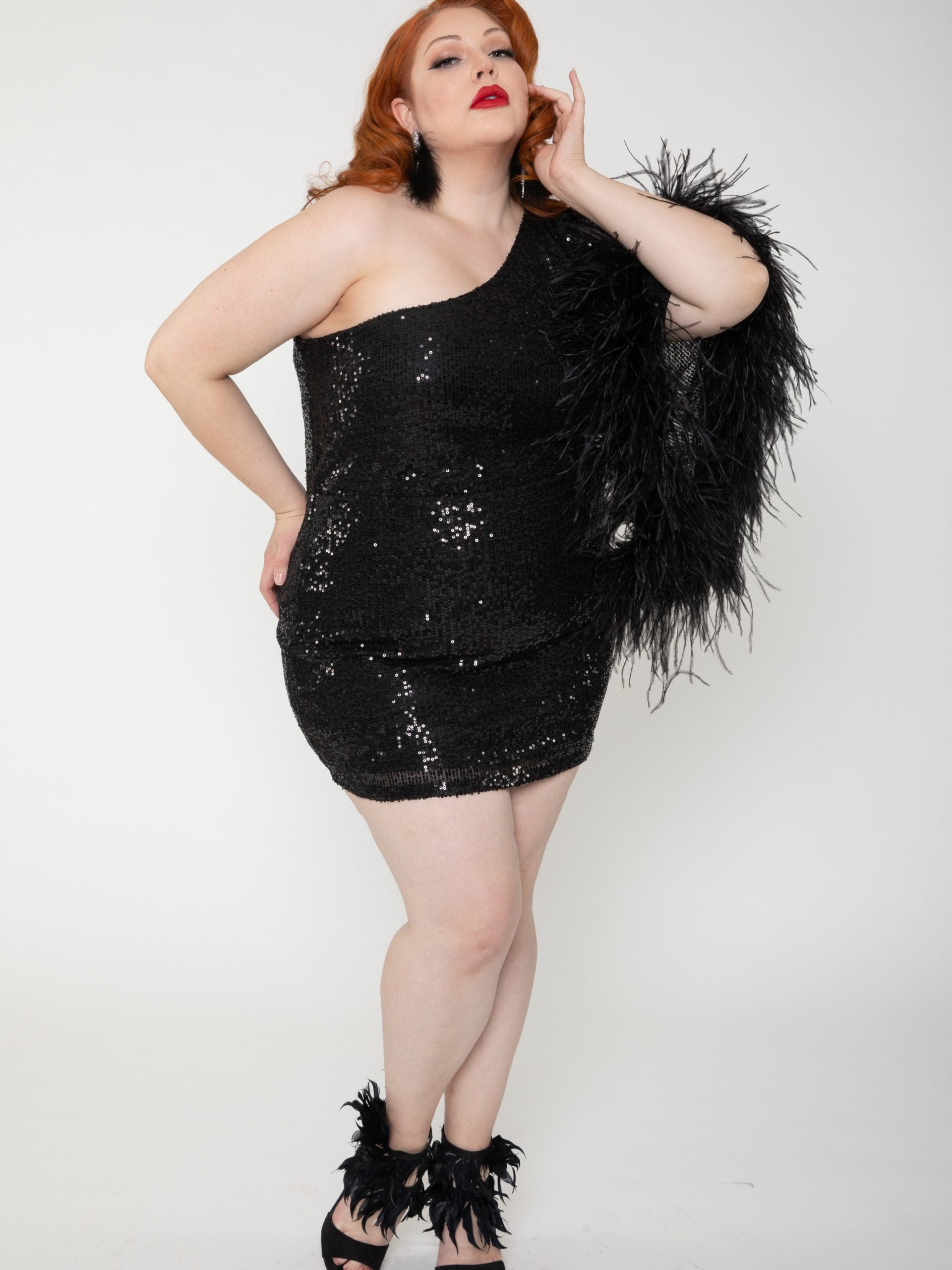 Rene' Tyler + Sequin Feather Sleeve Mini Dress Rene' Tyler Plus Sizes 12 & Above Rene' Tyler + Sequin Feather Sleeve Mini Dress Rene' Tyler Plus Sizes 12 & Above
