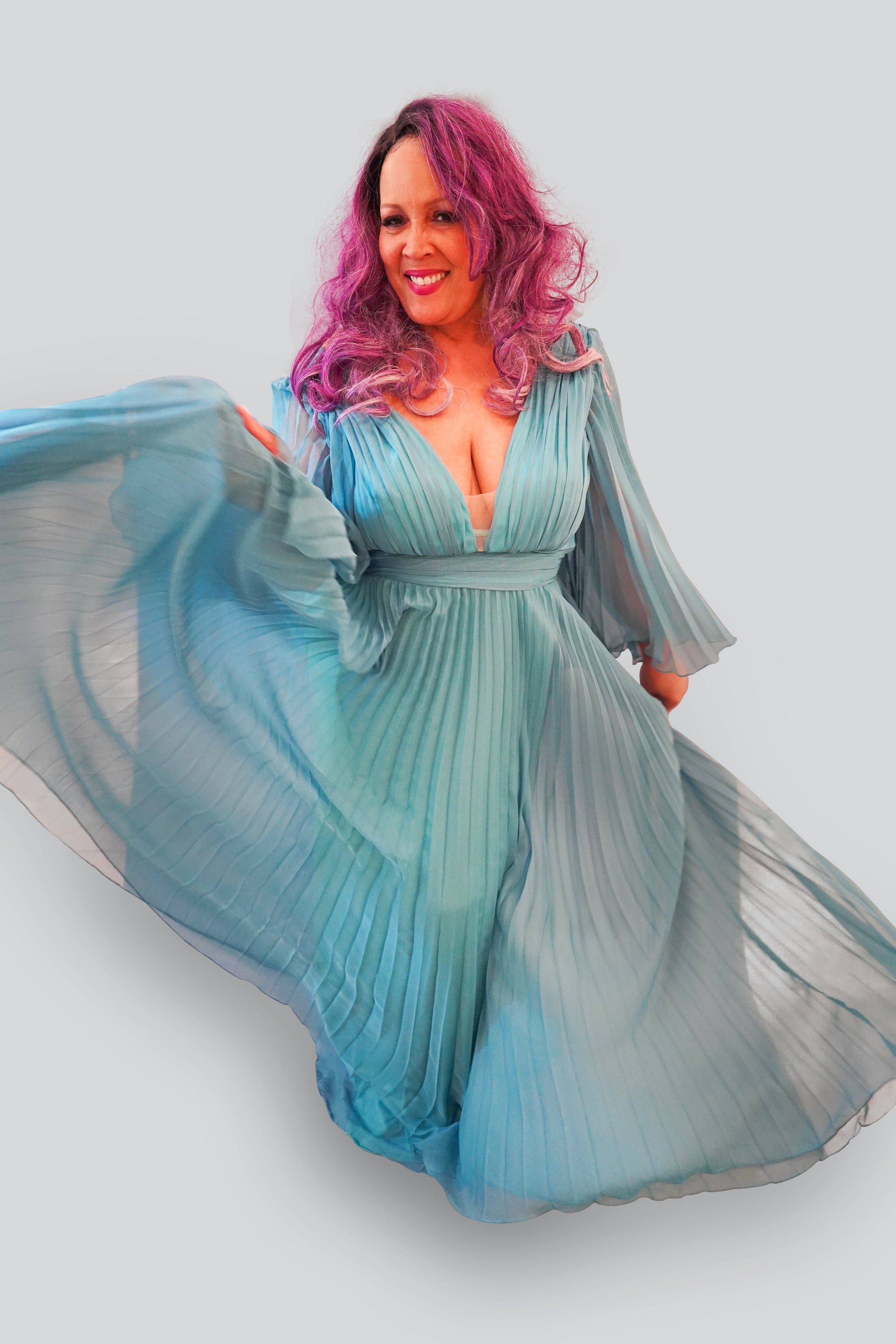 Hope' Pleated Chiffon Gown Rene' Tyler Plus Sizes 12 & Above Hope' Pleated Chiffon Gown Rene' Tyler Plus Sizes 12 & Above