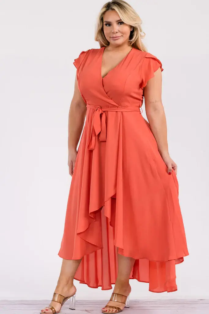 High-Low Belted Ruffle Dress