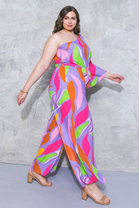 'Lily' One Shoulder Printed Jumpsuit- Side View #2