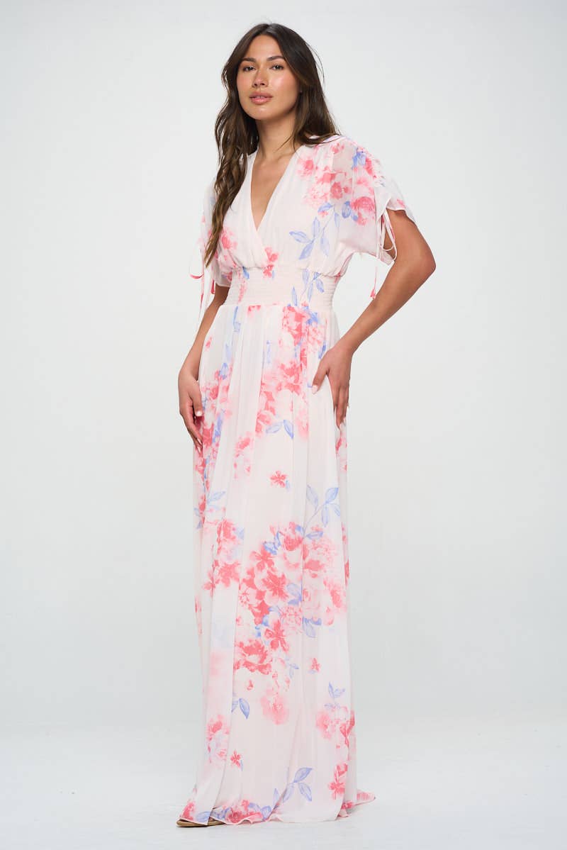 Pink & Blue Floral Maxi W/ Adjustable Sleeves