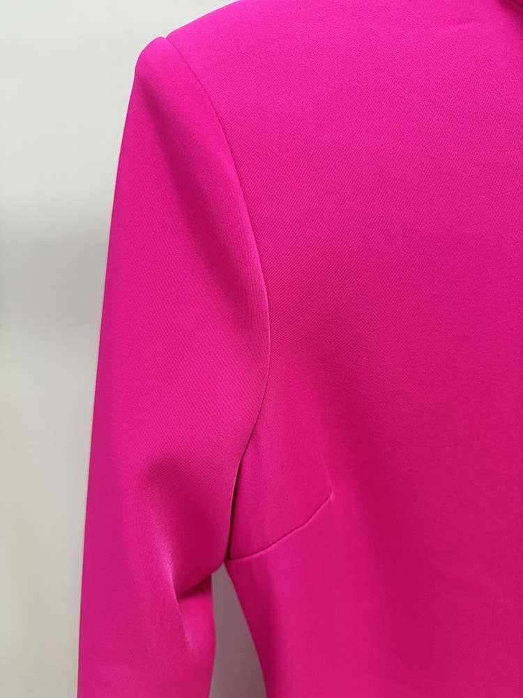 Fuchsia Long Sleeve Satin Ruffle Cuff Gown