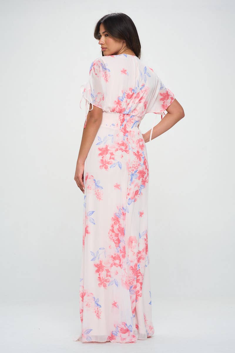 Pink & Blue Floral Maxi W/ Adjustable Sleeves