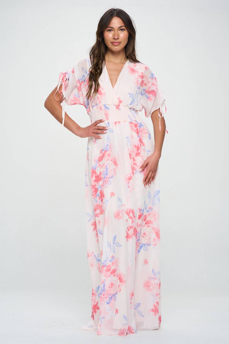 Pink & Blue Floral Maxi W/ Adjustable Sleeves