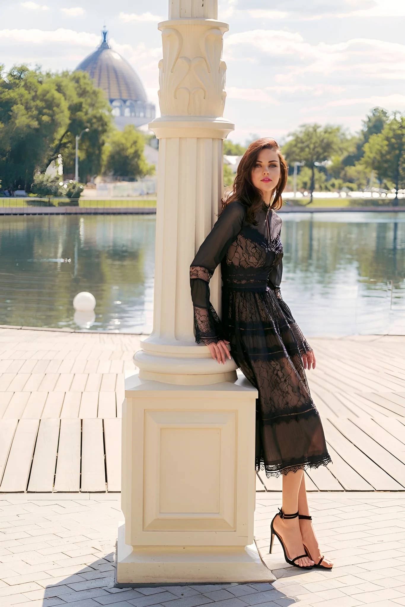 Nude Illusion Black Lace Midi Dress