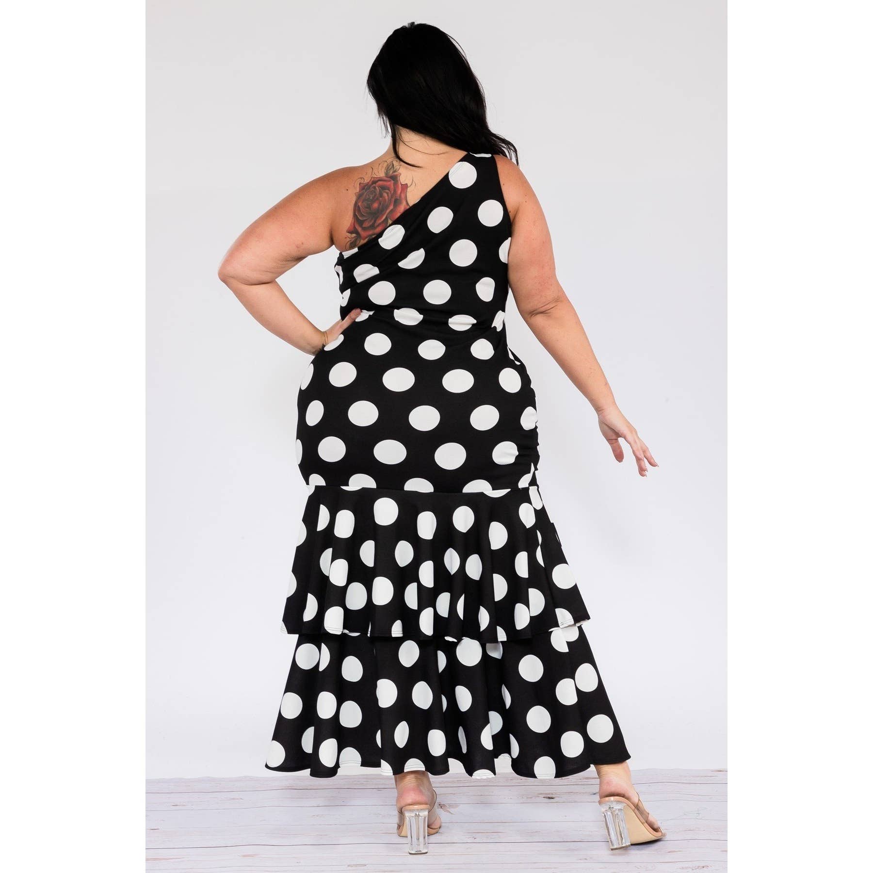 Polka Dot One Shoulder Ruffle Dress