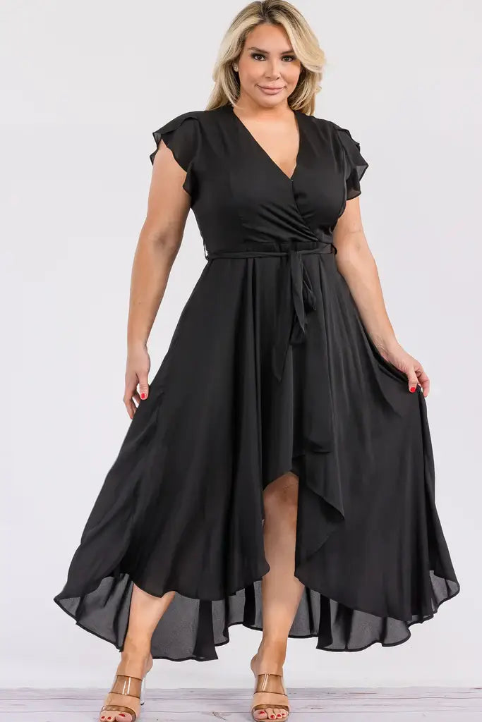 High-Low Belted Ruffle Dress