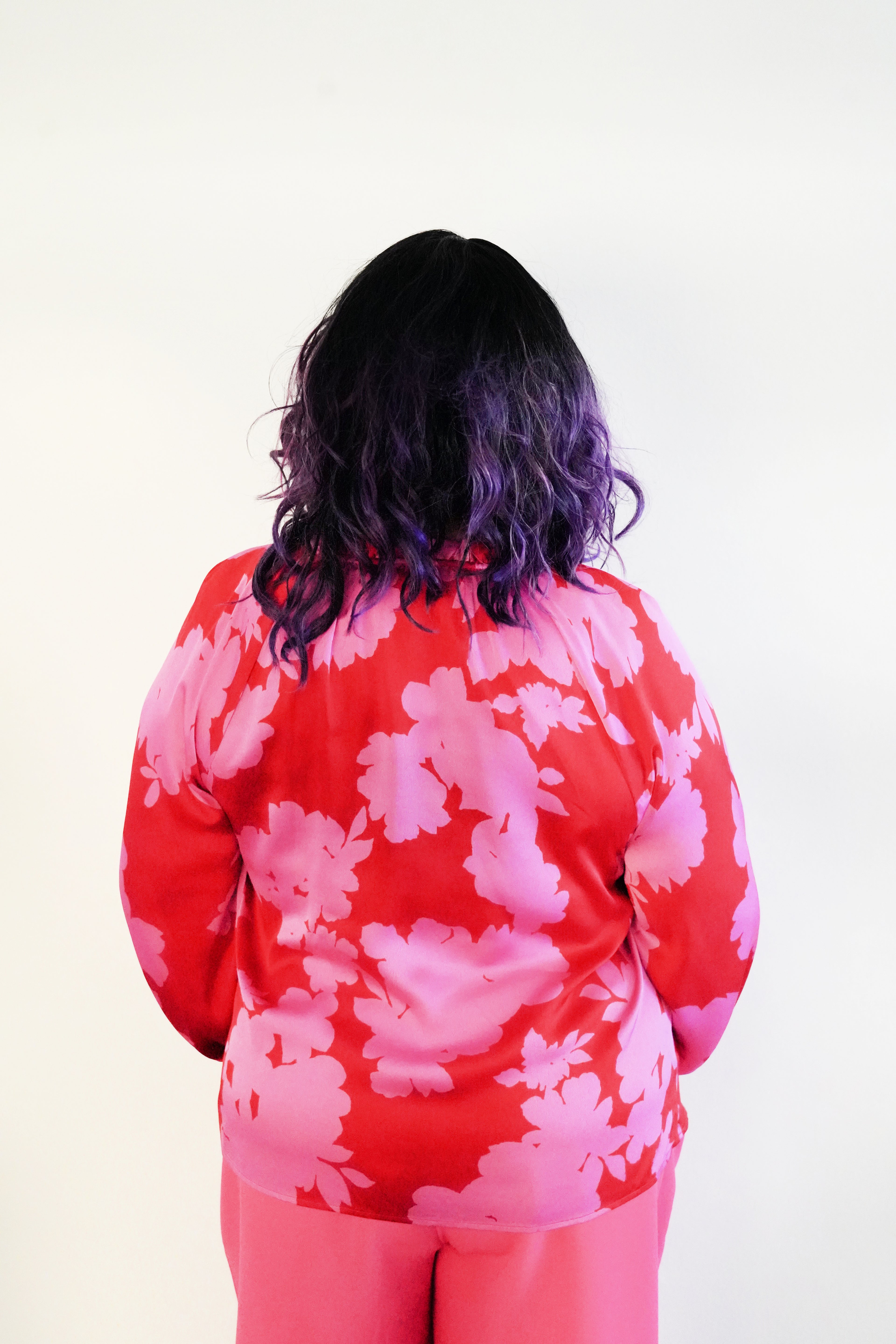 'Sandra' Floral Print Satin Blouse-Back