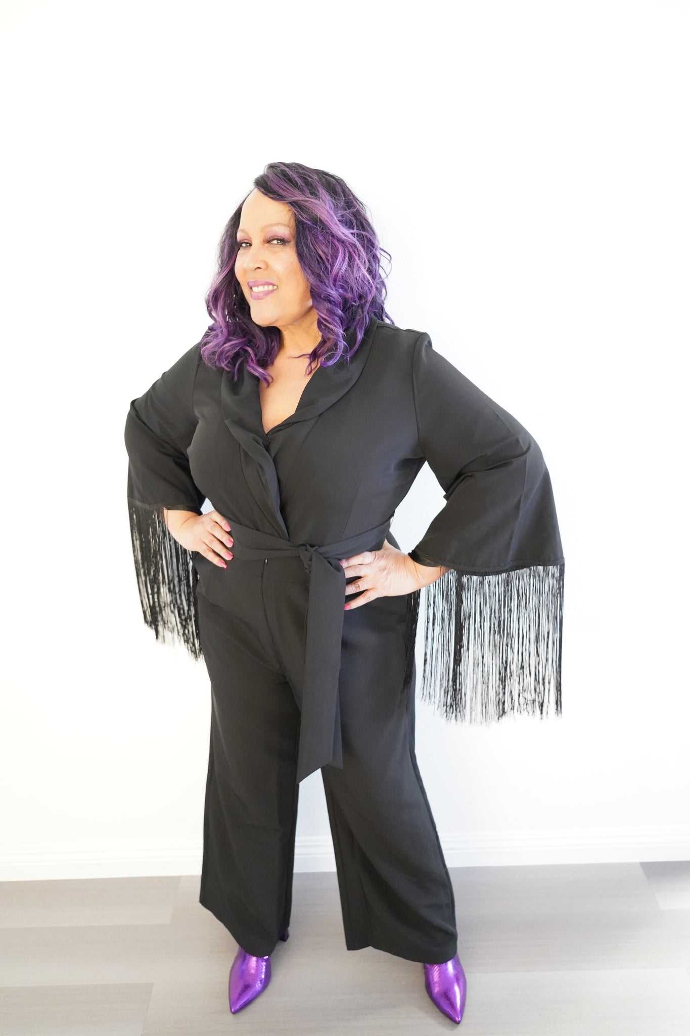 'Cassidy' Fringe Jumpsuit W/ Belt-Front