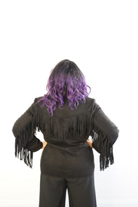 'Ashton' Suede Fringe Blazer-Back