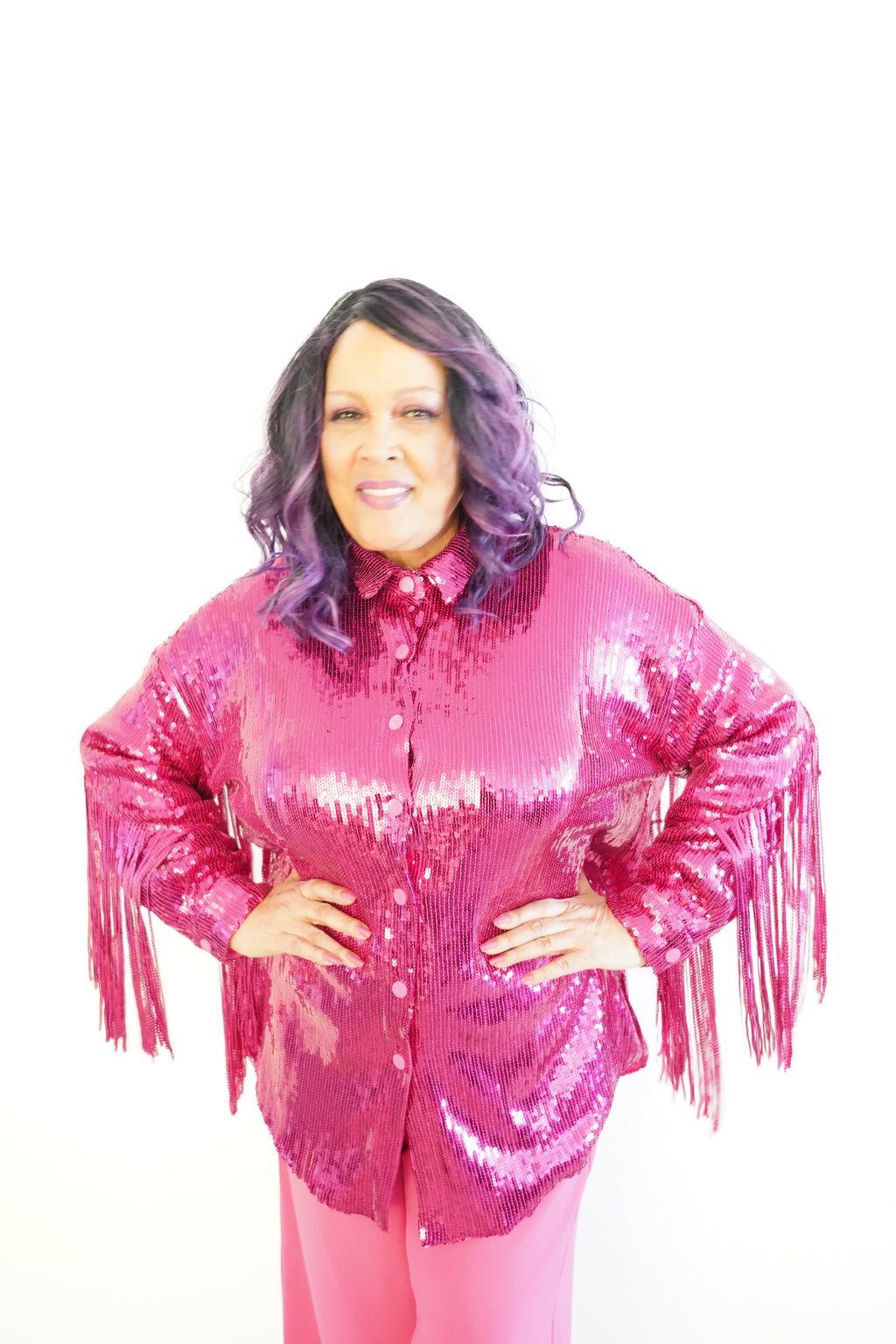 'Dolly' Sequin Fringe Shacket-Front