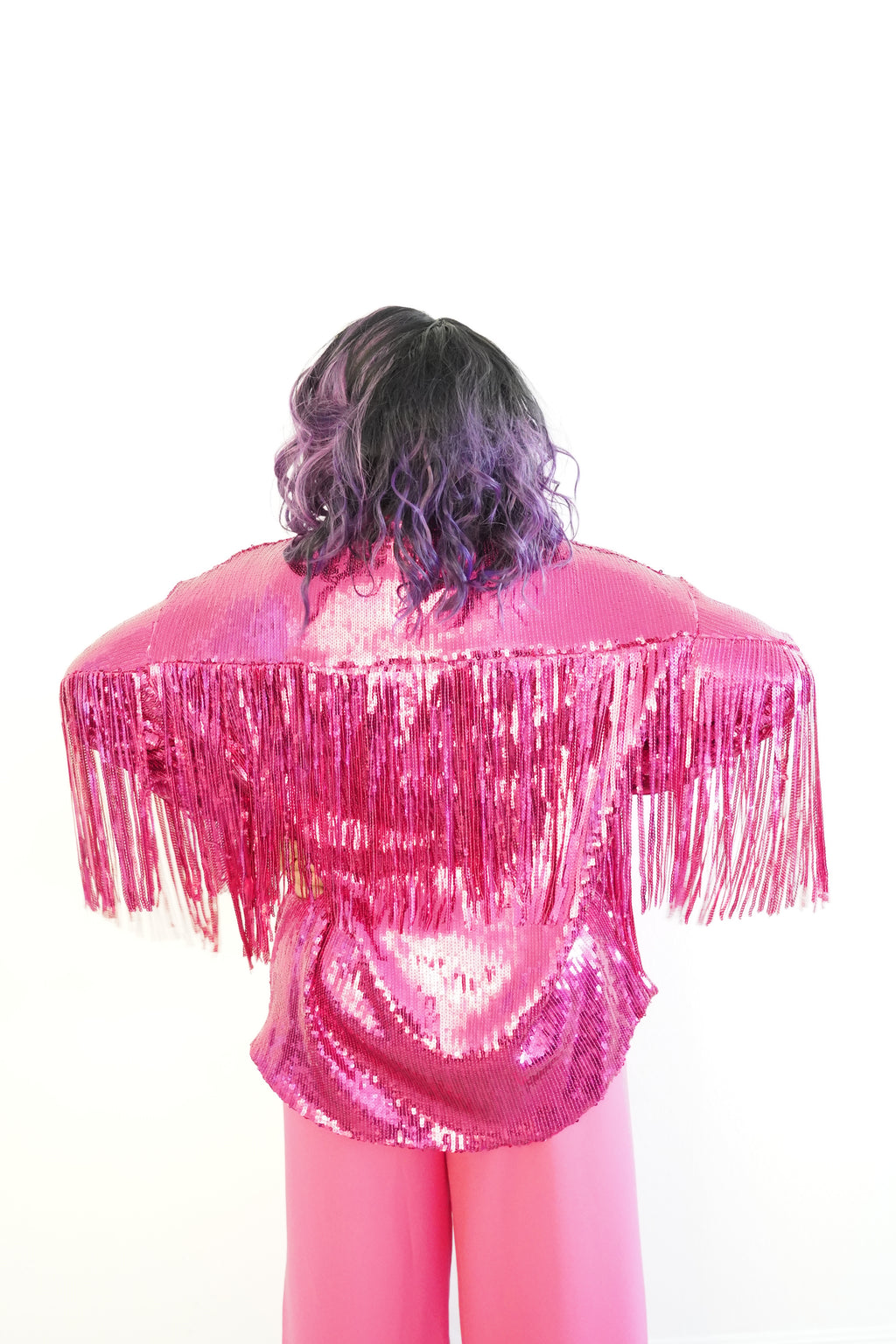 'Dolly' Sequin Fringe Shacket-Back