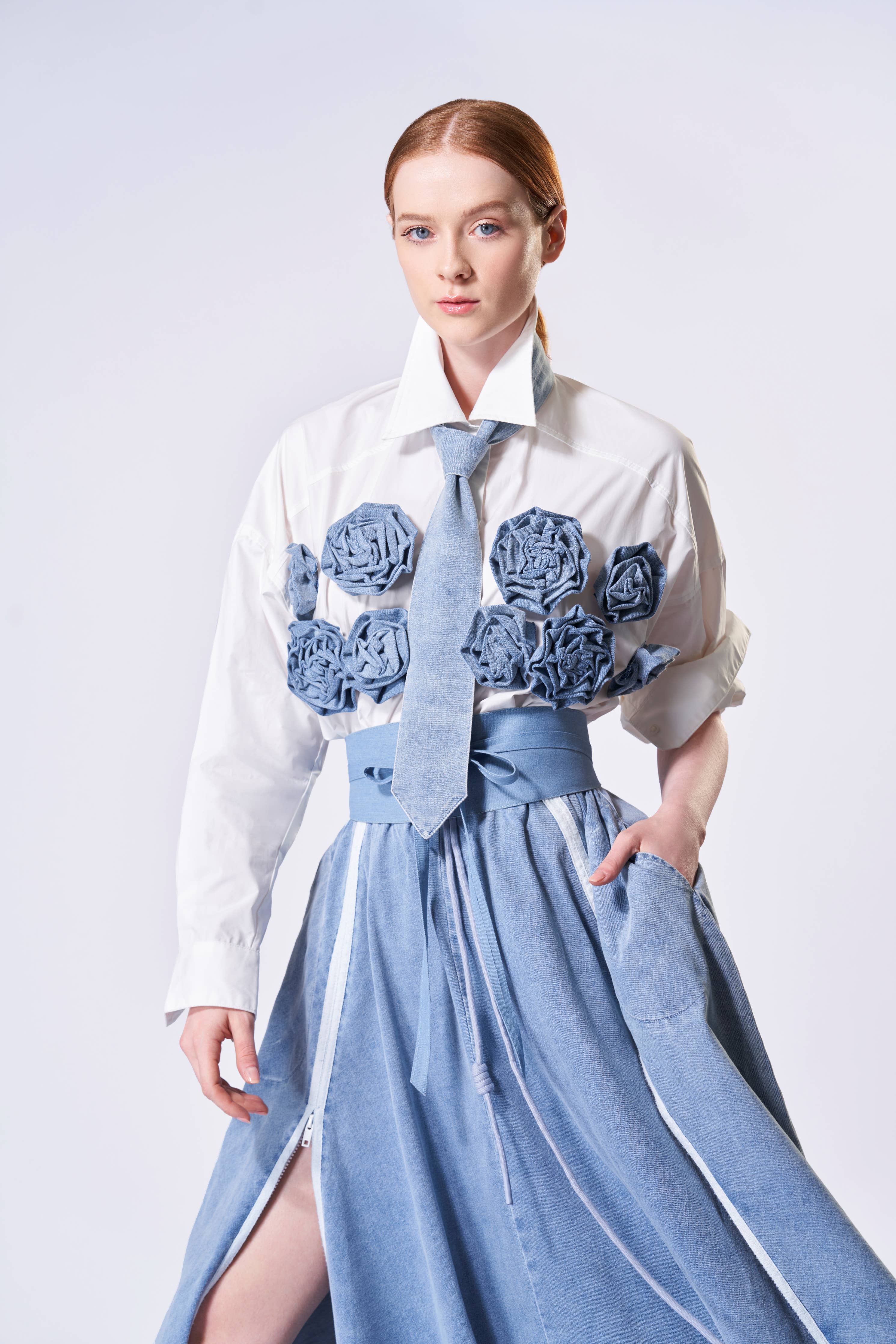 Denim Blooms Button Down Shirt
