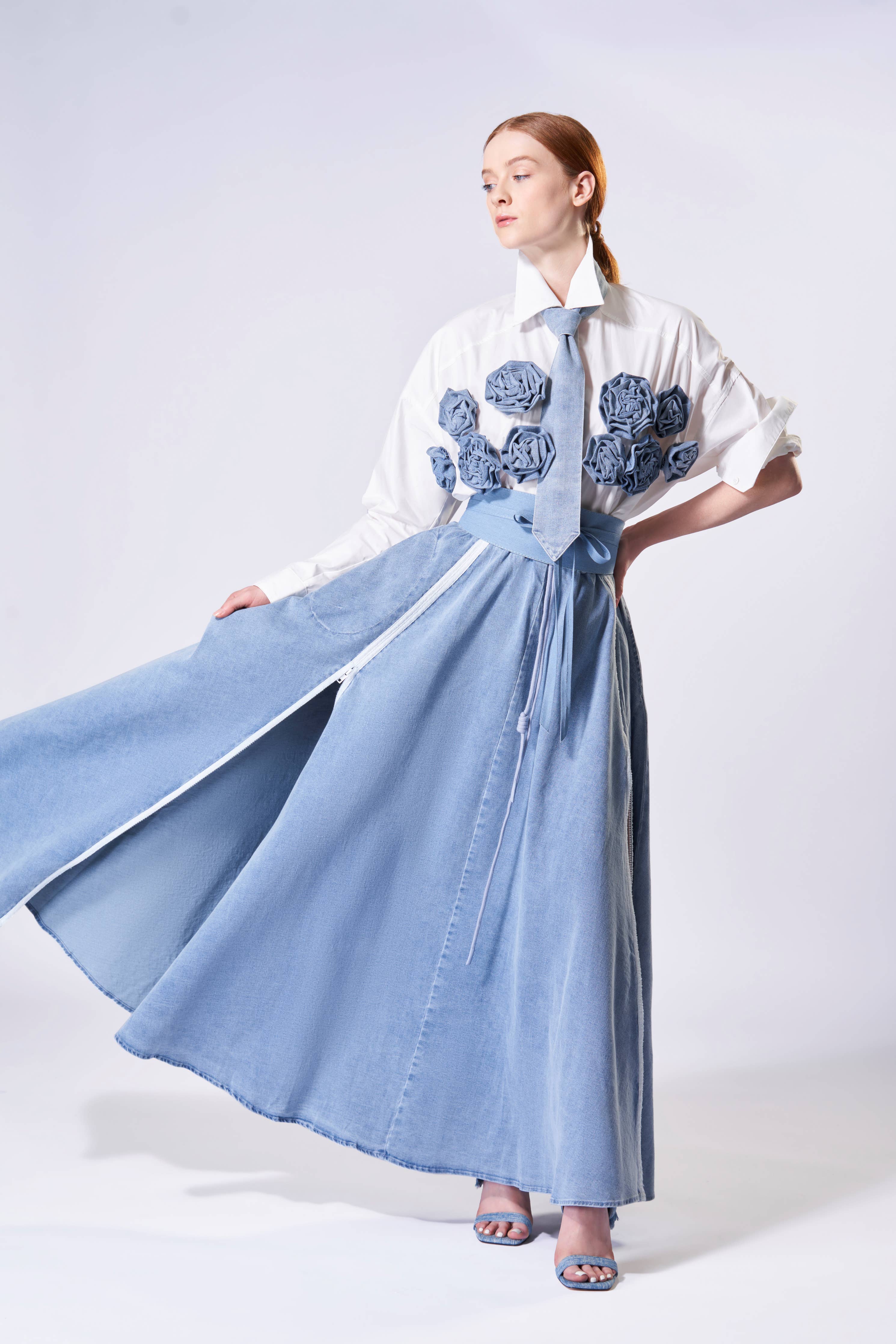 Denim Blooms Button Down Shirt