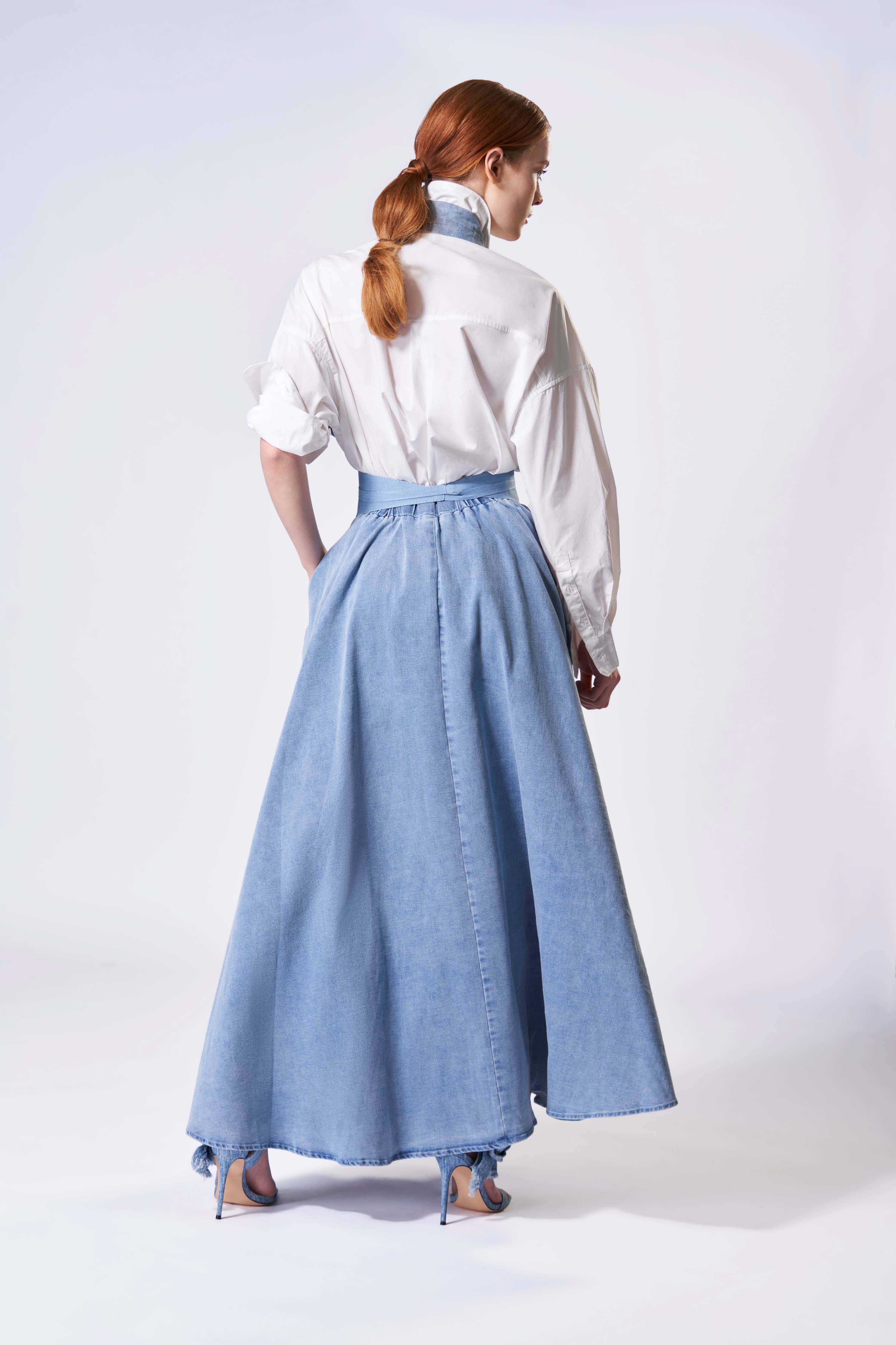 Denim Blooms Button Down Shirt