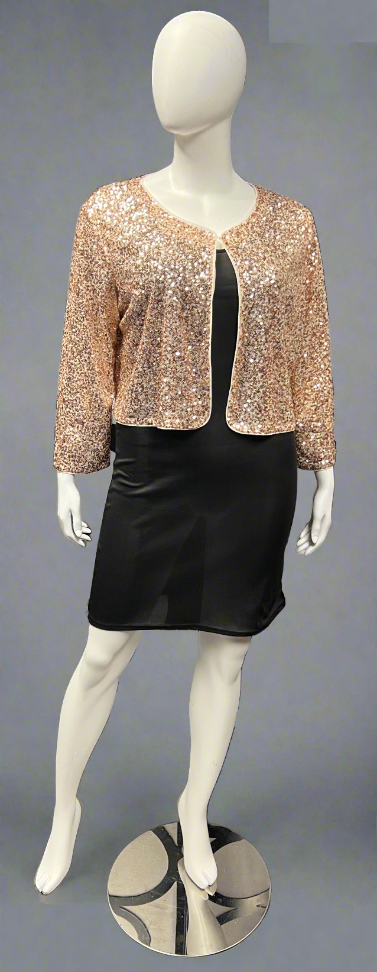 Sequin Bolero Shrug-Rose Gold Front