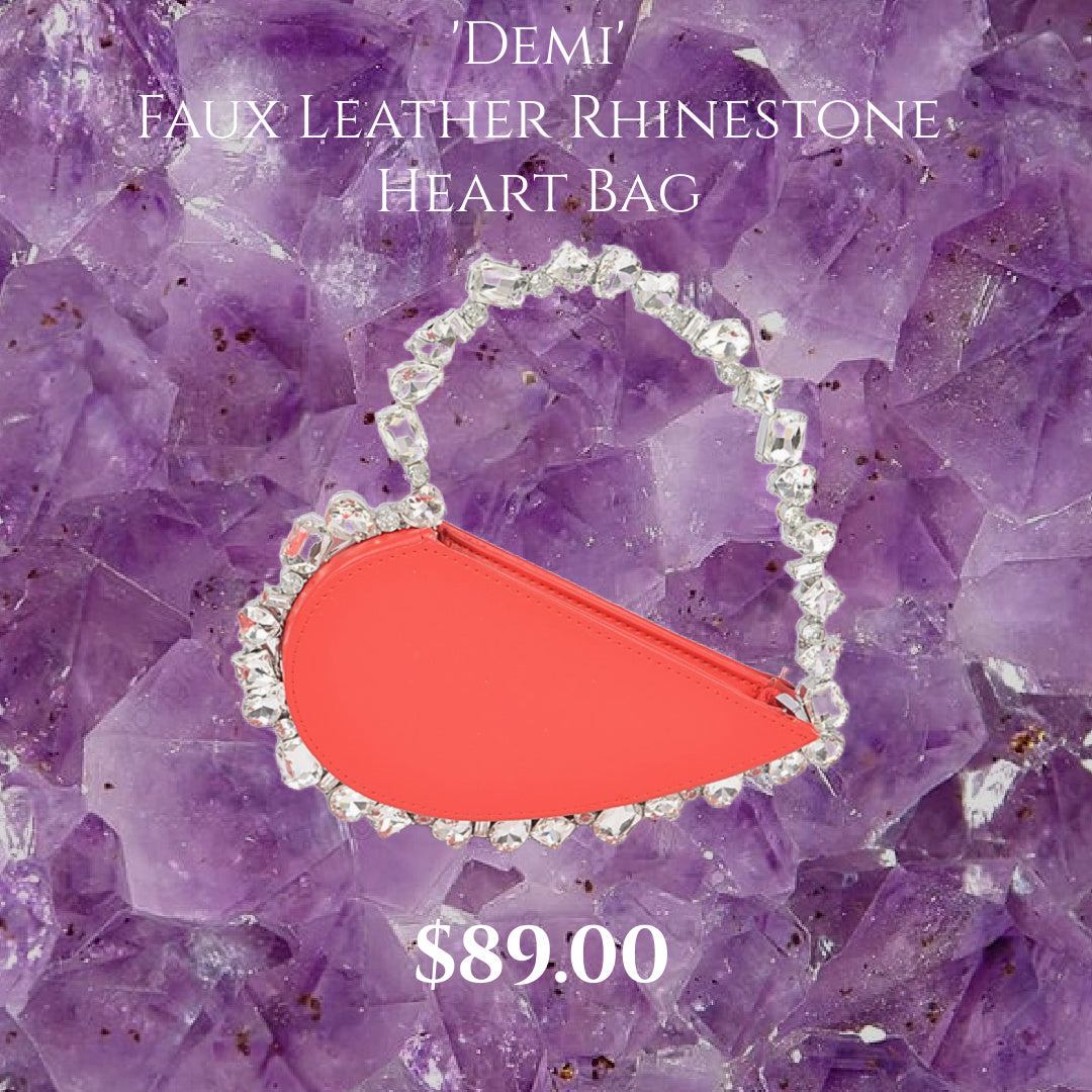 'Demi' Faux Leather Rhinestone Heart Bag