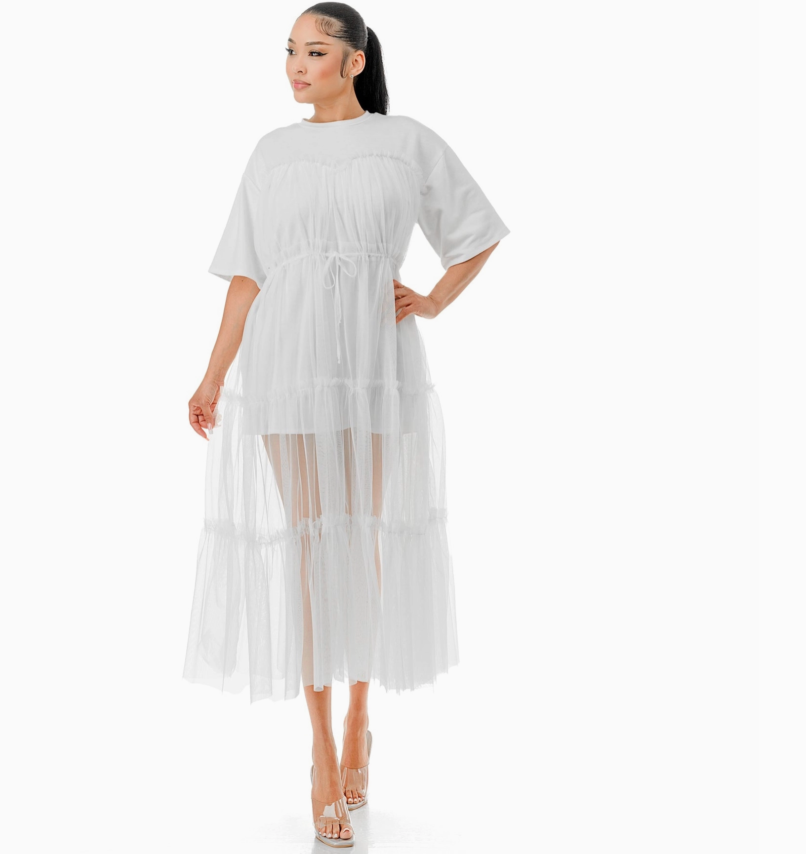 Layered Tulle Shirtdress