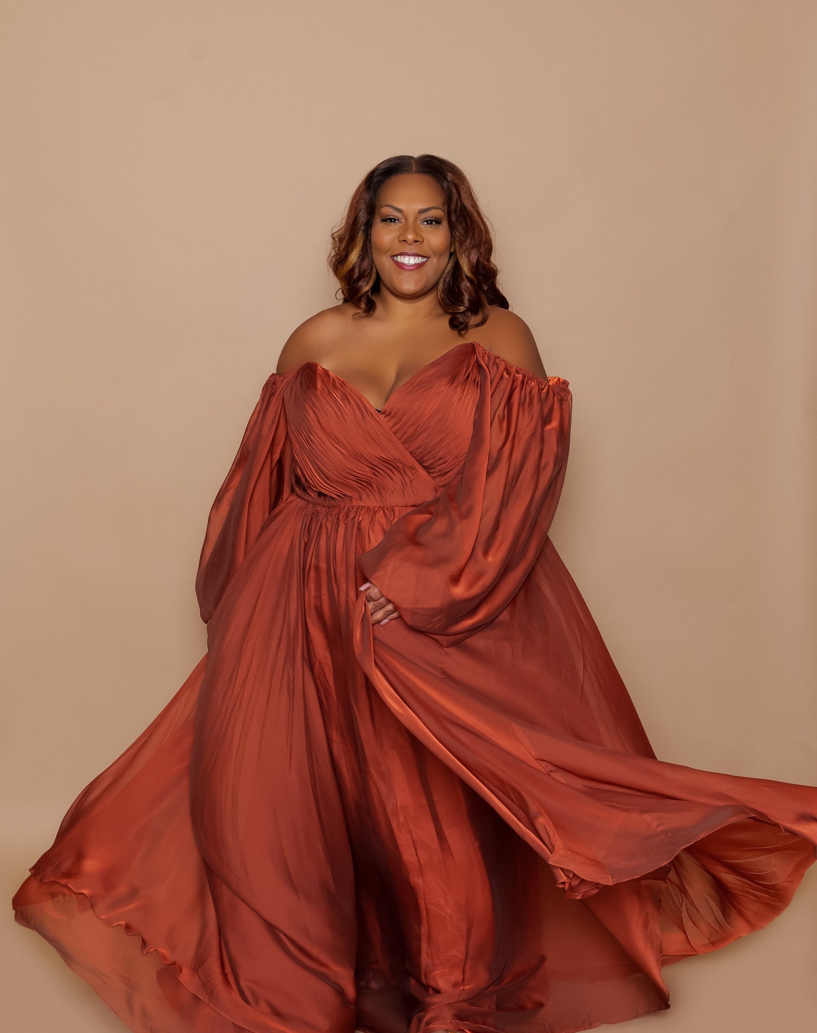 'Hope' Off The Shoulder Chiffon Gown-Sienna