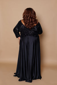 'Nicole' Sequin Empire Waist Gown W/ Split- Back