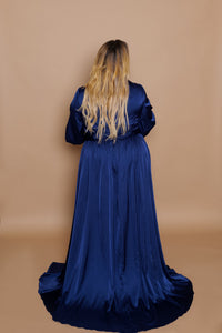 'Natasha' Satin Gown - Navy Back