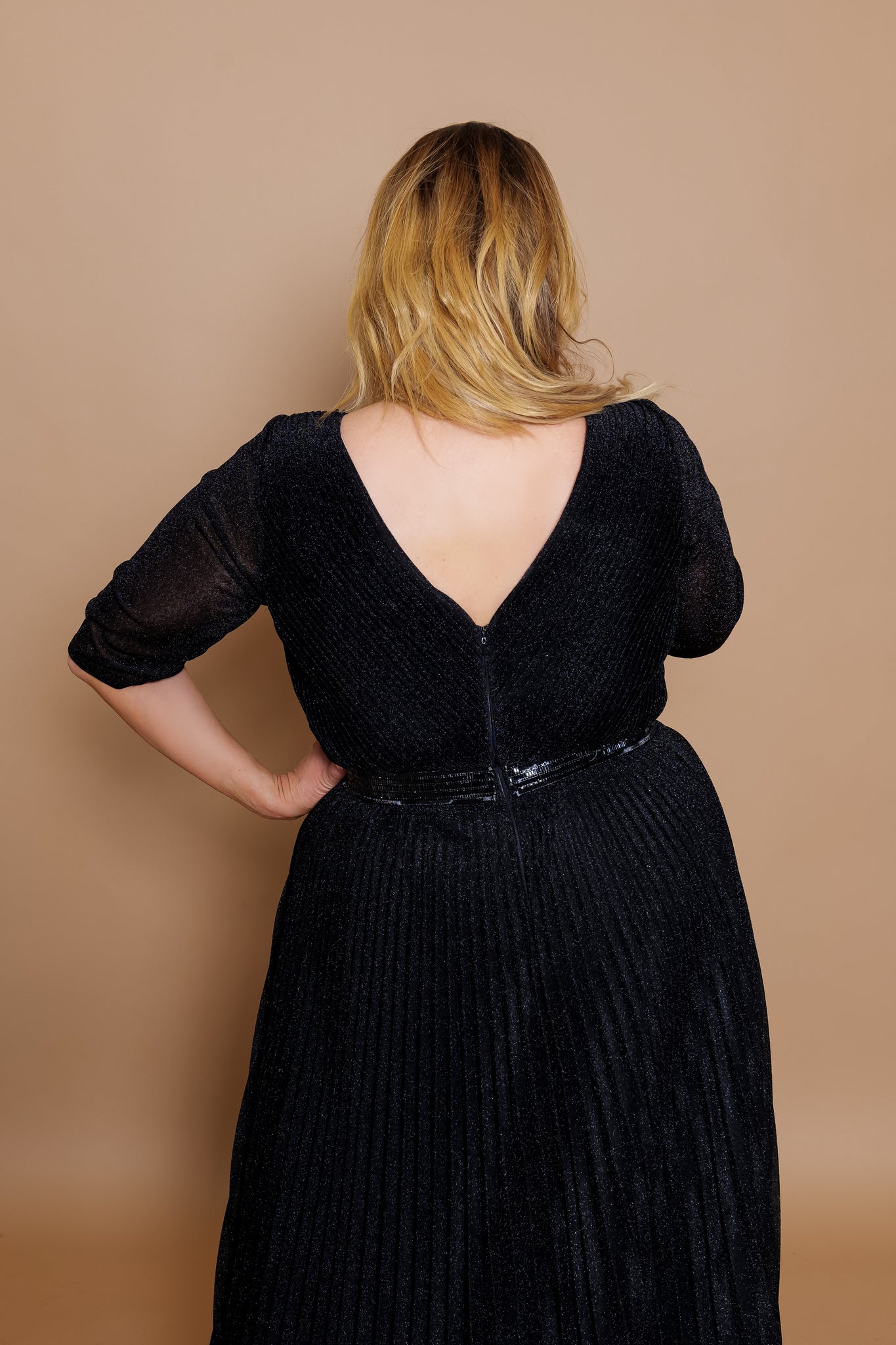 'Audrey' Glitter Pleated Gown- Black Back