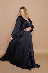 'Natasha' Satin Gown - Black Side View