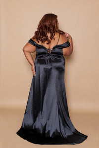 'Adele' Satin Ruched Beaded Sweetheart Gown-Back
