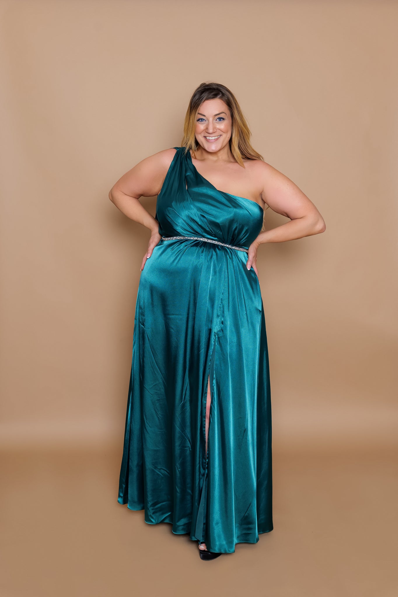 'Megan' Satin Goddess Gown- Emerald 