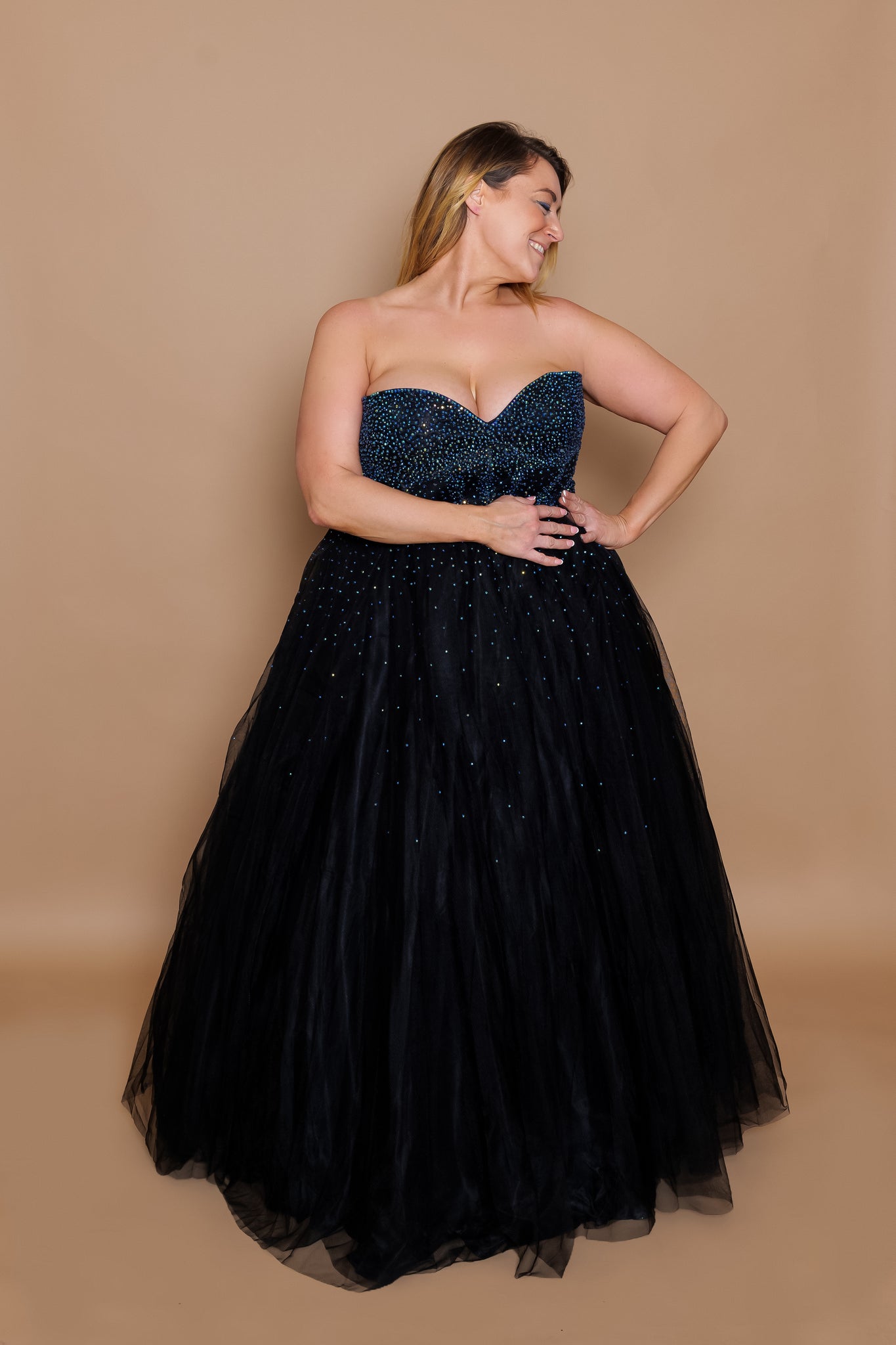 'Taylor' Corset Tulle Ballgown- Black Front