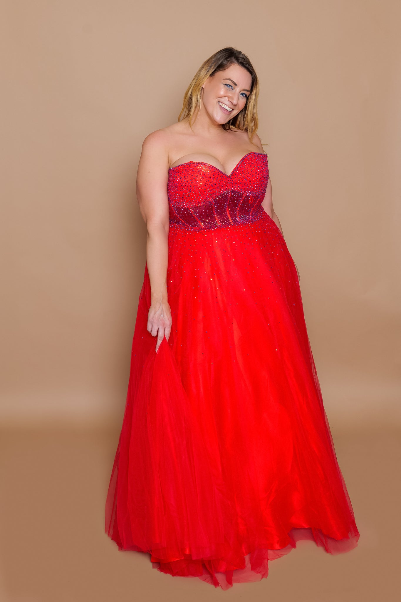 'Taylor' Corset Tulle Ballgown- Red Front View