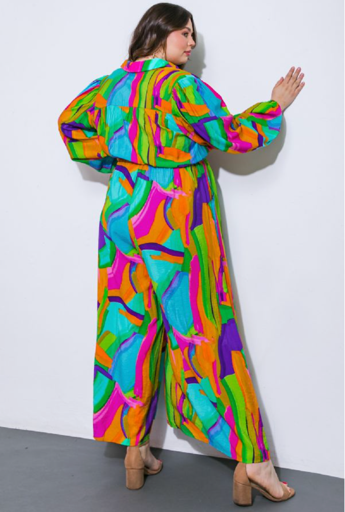 Multicolored Geometric Collared Jumpsuit
