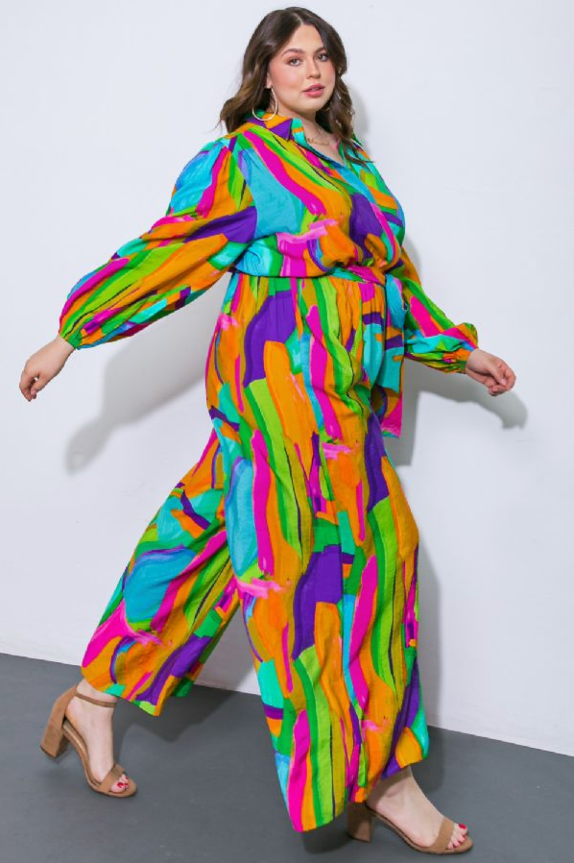 Multicolored Geometric Collared Jumpsuit