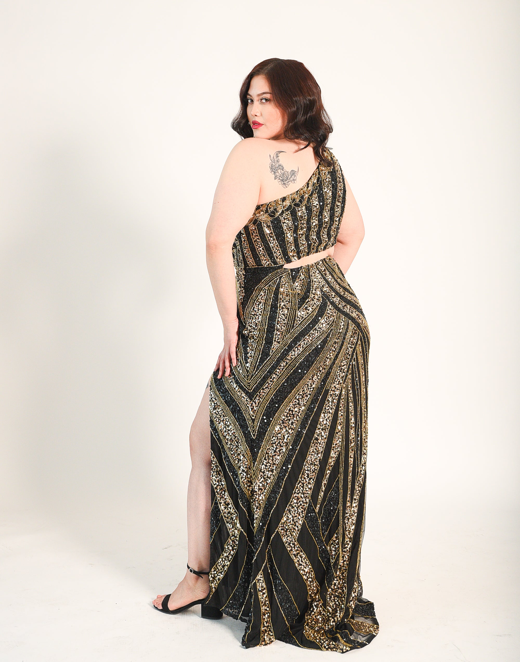 One Shoulder Beaded Cutout Gown Rene' Tyler Plus Sizes 12 & Above One Shoulder Beaded Cutout Gown Rene' Tyler Plus Sizes 12 & Above