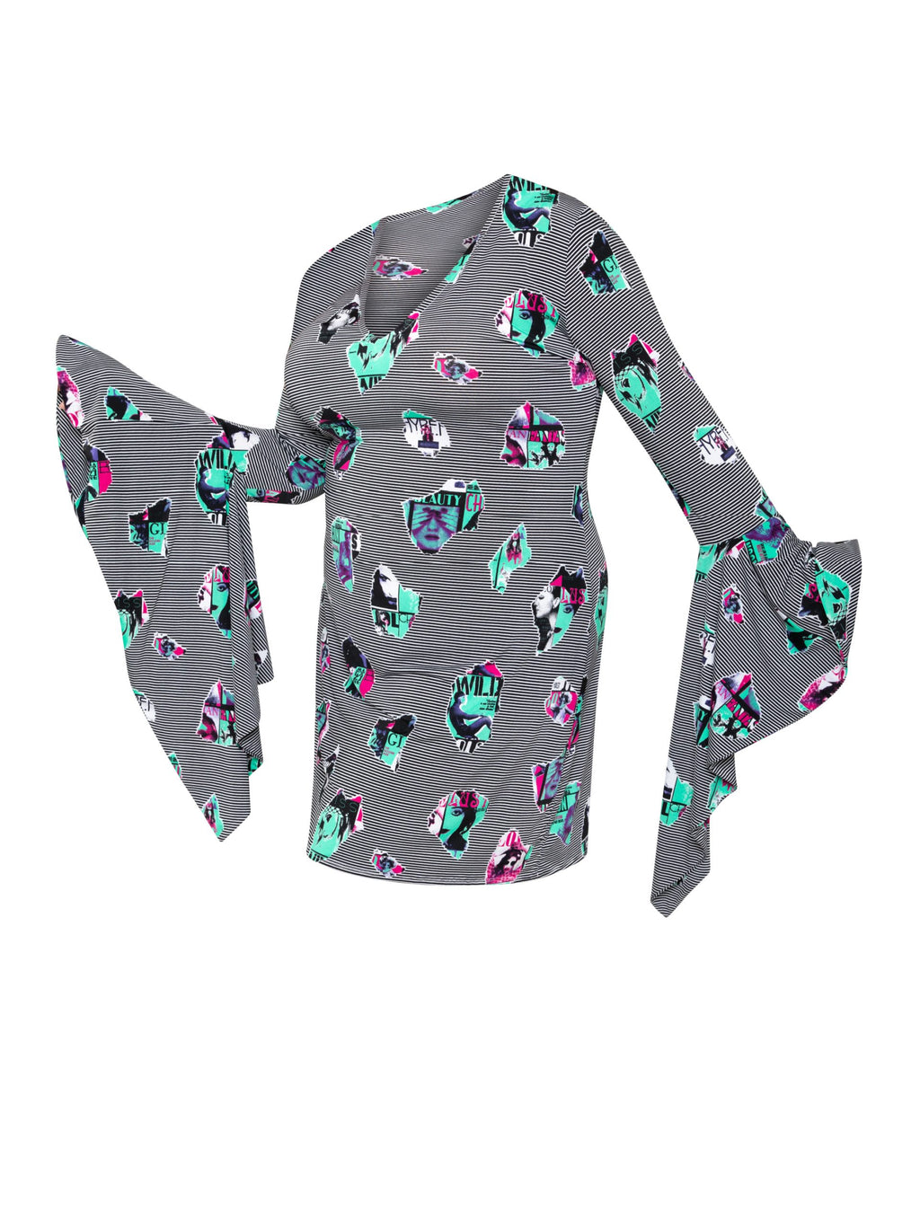 Rene' Tyler + Fashionista Bell Sleeve Dress-Ghost