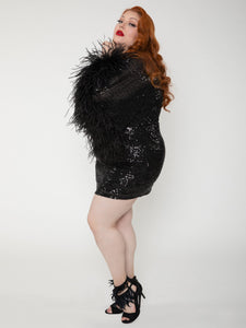 Rene' Tyler + Sequin Feather Sleeve Mini Dress-Side View