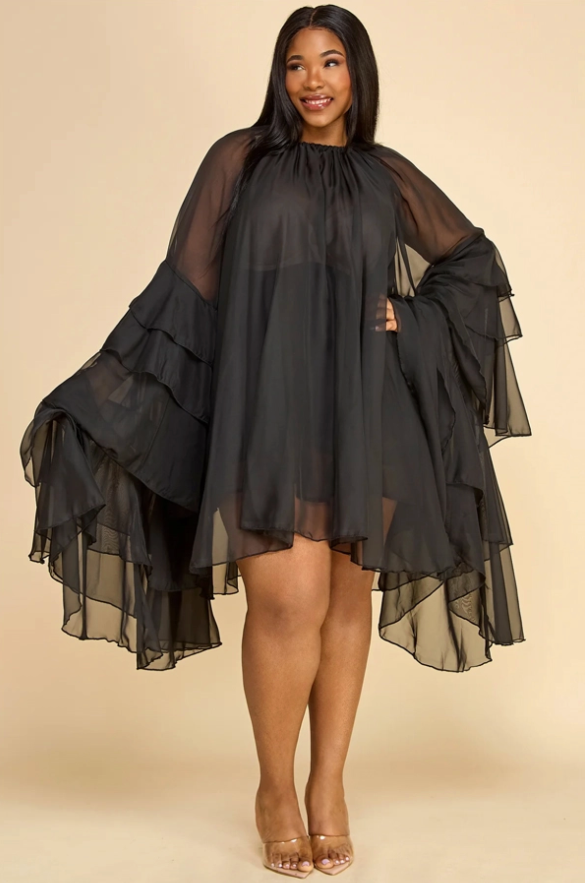 Sheer Ruffle Blouse/Mini Dress