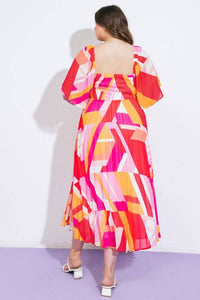 'Dahlia' Geometric Print Midi Dress-Back 