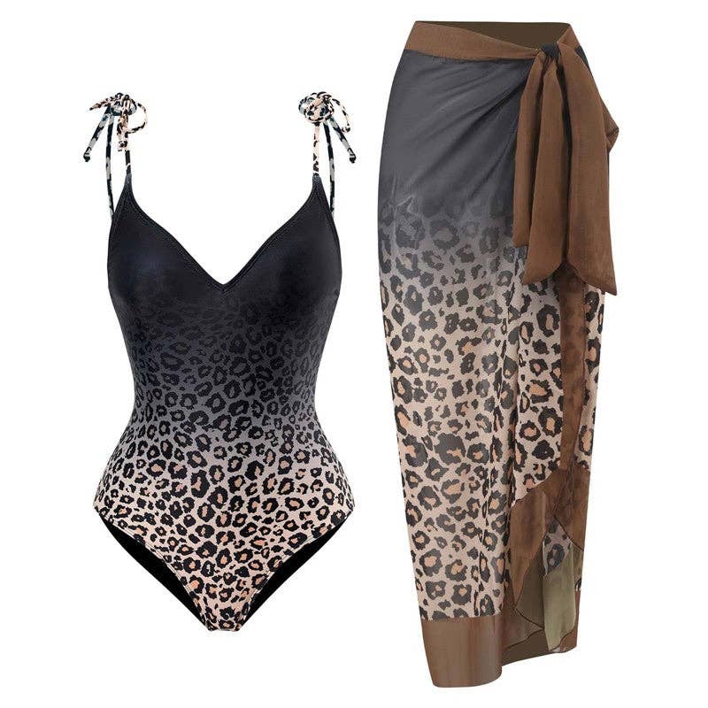 Two-Piece Printed Swimsuit With Chiffon Cover-Up