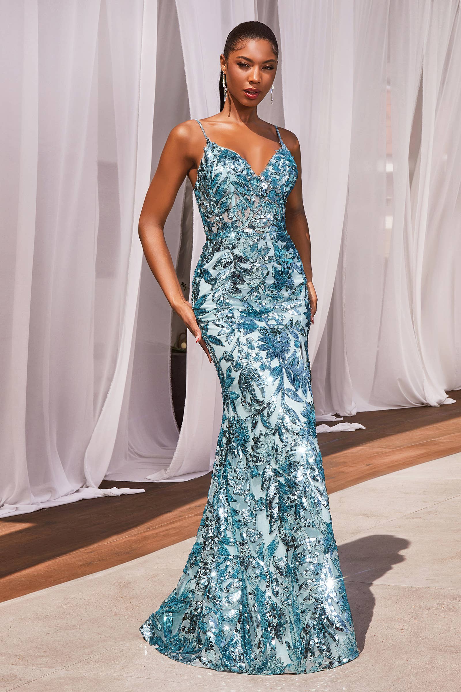Sequin Floral Corset Gown