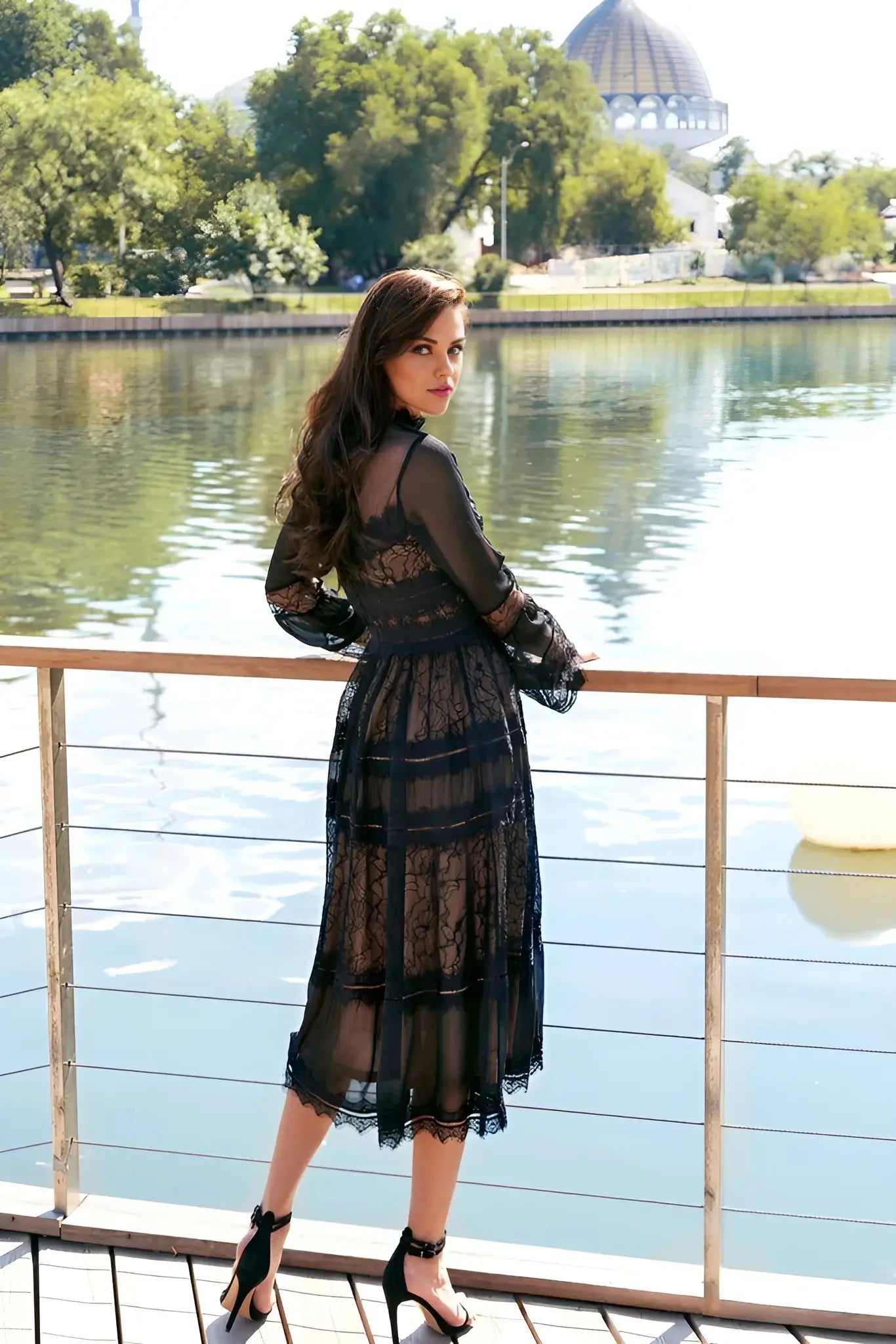 Nude Illusion Black Lace Midi Dress