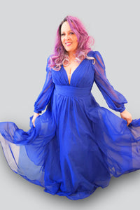 'Hope' Chiffon Cuff Gown-Royal