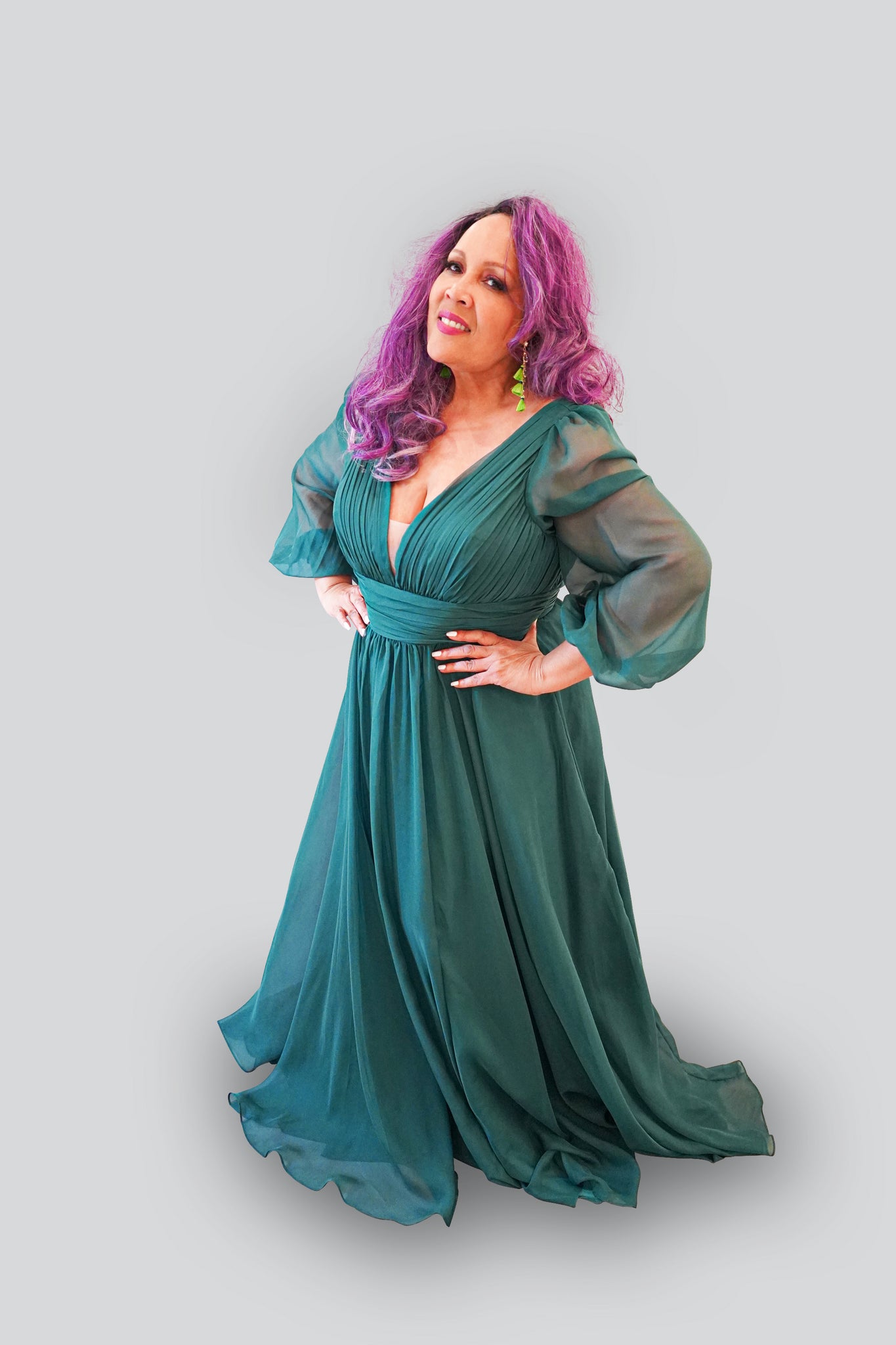 'Hope' Chiffon Cuff Gown- Emerald 