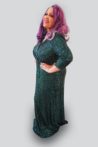 'Jacqueline' Sequin Long Sleeve Gown- Emerald