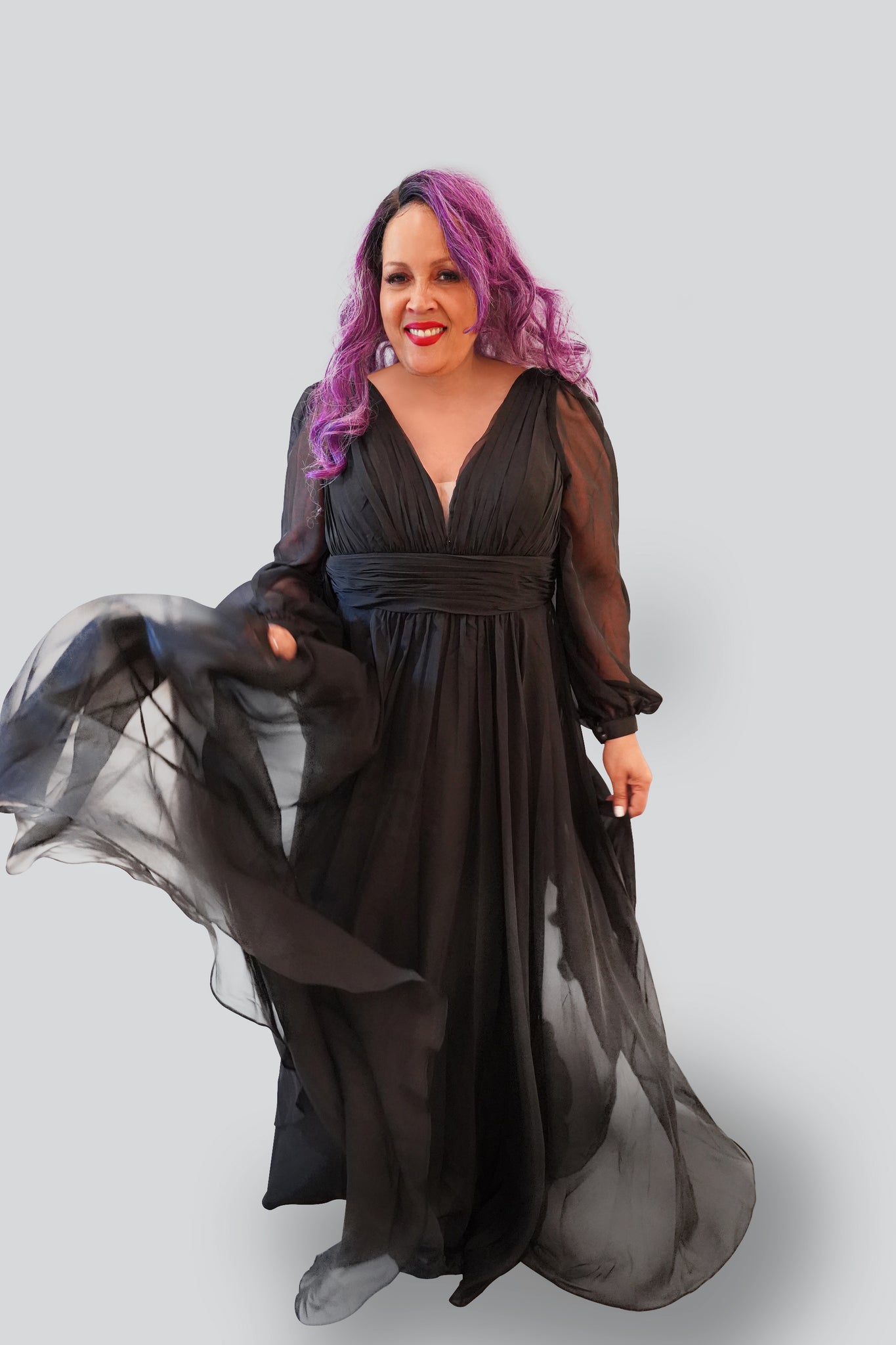 'Hope' Chiffon Cuff Gown- Black