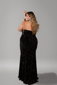 'Jessica' Strapless Sequin Gown-Black