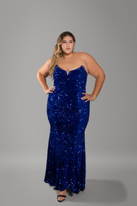 'Jessica' Strapless Sequin Gown-Royal