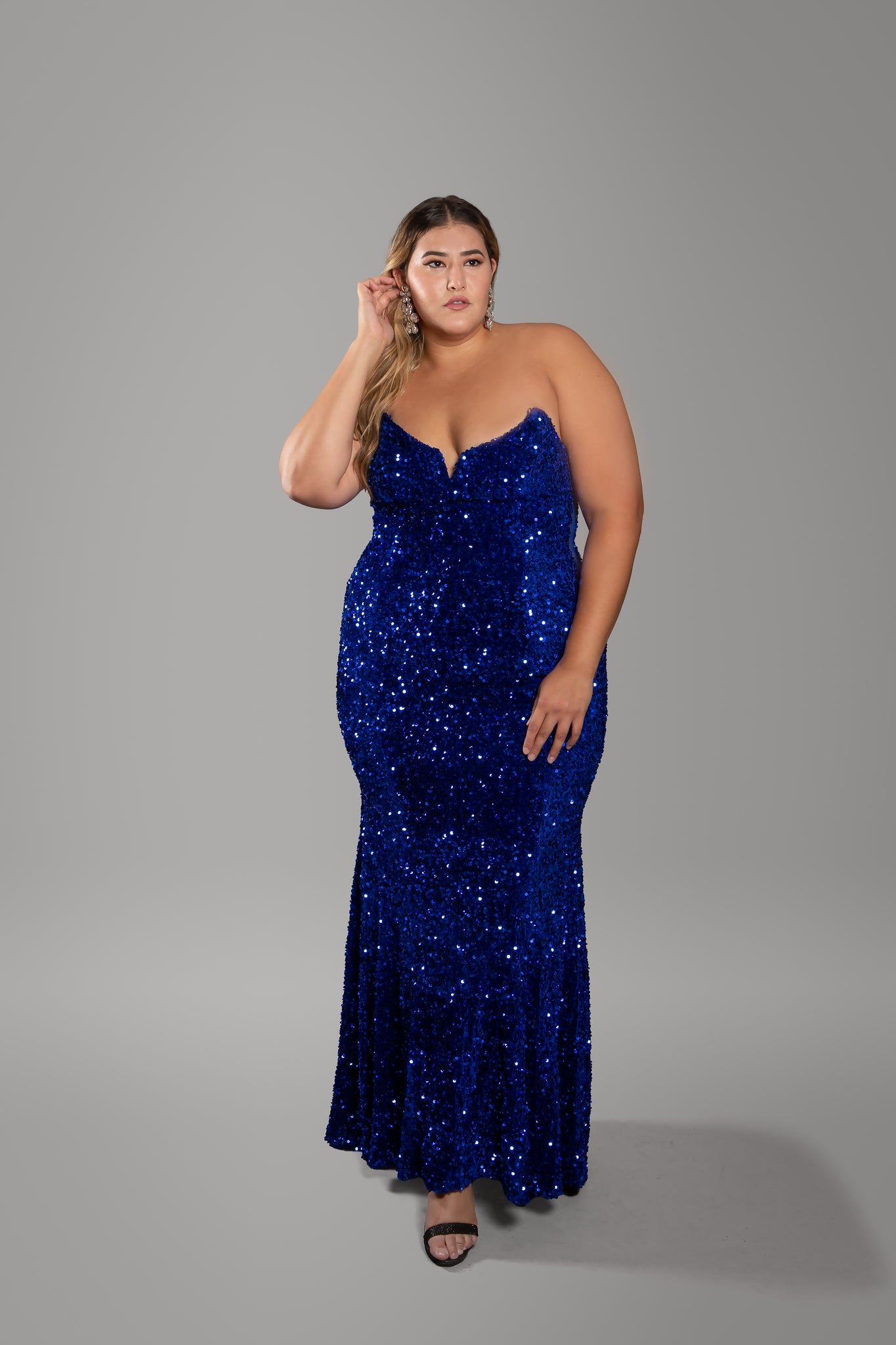'Jessica' Strapless Sequin Gown-Royal