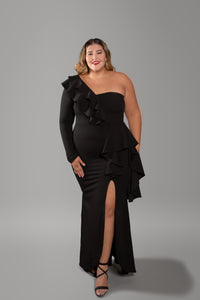 'Esther' One Shoulder Ruffle Gown